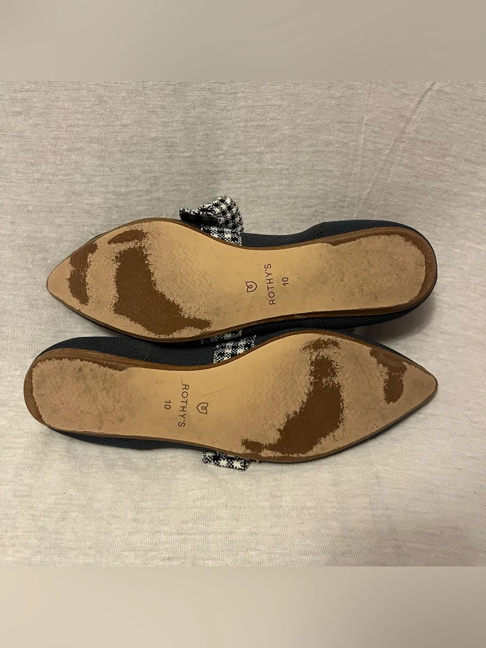 Rothy's The Point Mary Jane Bow Navy Flat with Houndstooth Bow